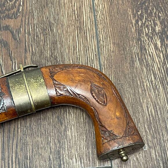 Vintage Mid 20th c. Wood Sheath Carved Pistol Shaped Knife & Fork Set (Indian) - Picture 4 of 13